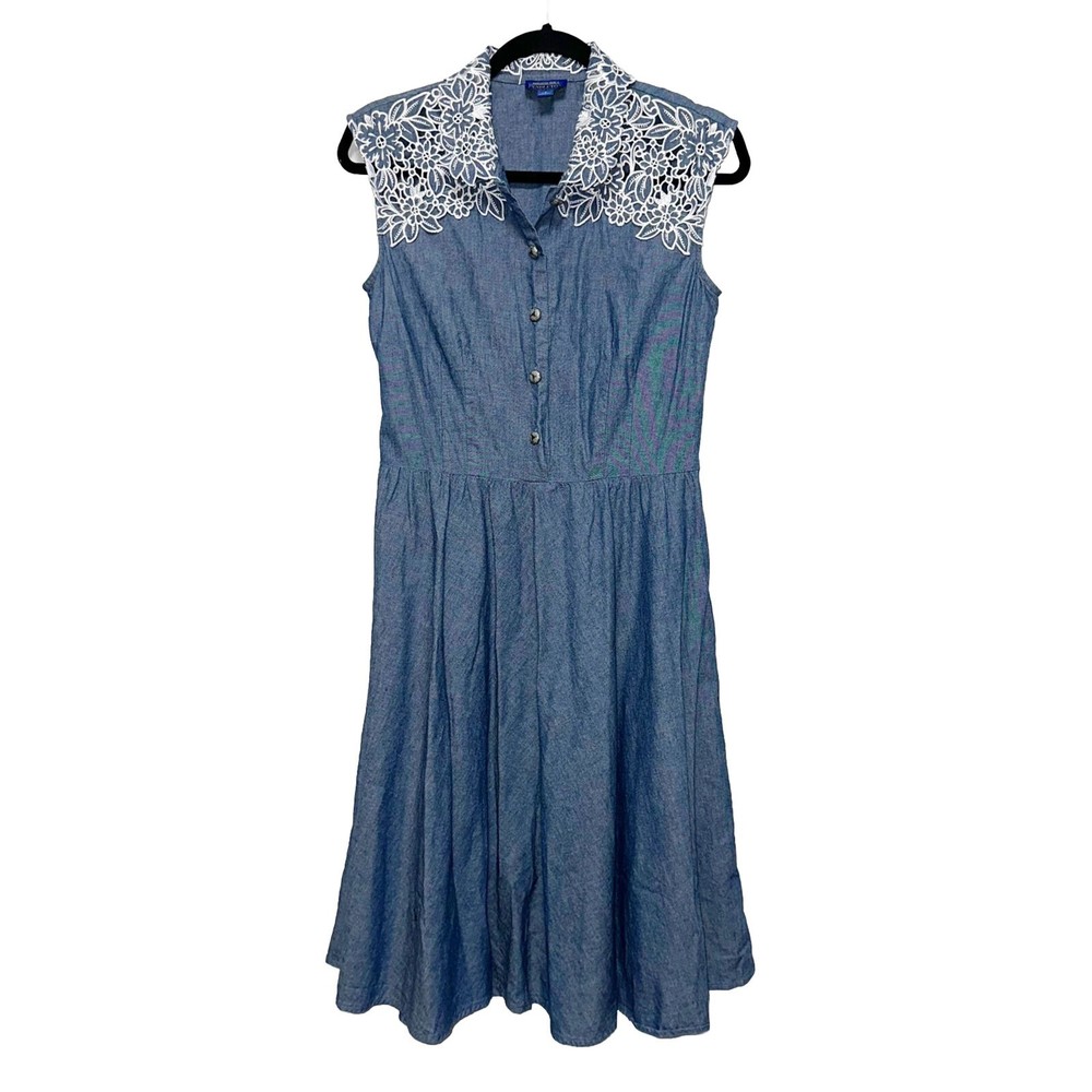Pendleton Blue Chambray Floral Embroidered Dress Petite Womens Size 4P